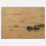 Sophie Wencke, "Auf der Weser", Tusche und Kohle auf Papier