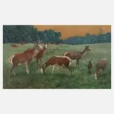 Carl Zimmermann, Äsendes Hirschrudel, Mischtechnik