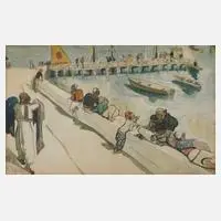 H. Härtlein, Hafen von Durazzo in Albanien, Aquarell