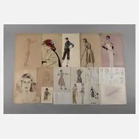 Vera Götze, umfangreiche Sammlung Modeentwürfe, Zeichnungen und eine handschriftliche Abhandlung zur Herbstmode 1949/50