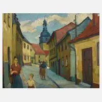 Rolf Andiel, Ansicht Bad Blankenburg, Öl auf Malkarton