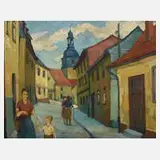 Rolf Andiel, Ansicht Bad Blankenburg, Öl auf Malkarton