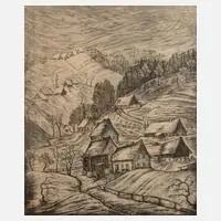 Felix Bartl, "Erster Schnee im Erzgebirge", 1932, aquarellierte