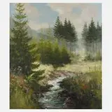 Manfred Feiler, Waldlandschaft mit Bach, Öl auf Leinwand