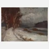 Emil Fröhlich, "An der Rennbahn", Öl auf Pappe