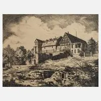 Hans Hegner, "Am Malzhaus", 1946, Federzeichnung auf Papier
