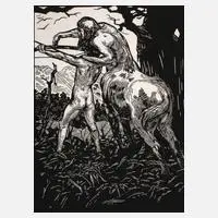 Bruno Héroux, Cheiron und Achileus, Holzschnitt