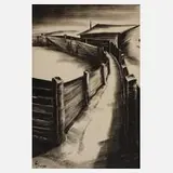Alfred Tröger, Weg zwischen Zäunen, 1930, Tuschefeder und Pinsel auf Ingres-Bütten