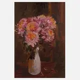 Prof. Heinz Werner, Chrysanthemen, Öl auf Hartfaserplatte