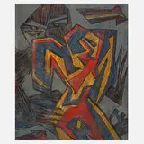 Klaus Süß, "Mann nimmt Torso", Farbholzschnitt auf leichtem Karton