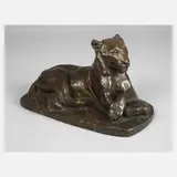 Louise Messie, liegender Tiger, Bronze