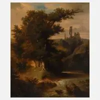 Oscar Cramer, Romantische Landschaft, 1866, Öl auf Leinwand und Keilrahmen
