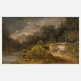 Alpenlandschaft by Johann Jakob Dorner the Younger, Öl auf Papier auf Leinwand, sold May 2023