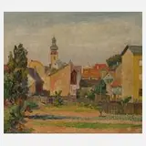 Emil Paul Börner, Dorfszene, Öl auf Leinwand und Keilrahmen