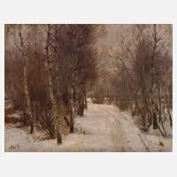Robert Franz Curry, Verschneites Birkenwäldchen, Öl auf Leinwand