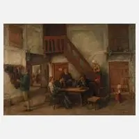 Otto Dinger, Zechende im Interieur, Öl auf Karton