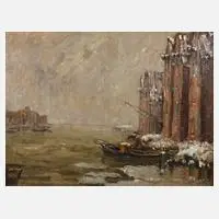 "Packhäuser an der Weser" by Toni Elster, Öl auf Leinwand, sold May 2023
