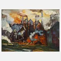 F. Fürster, Industrieansicht, Öl auf Sperrholz