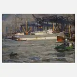 Paul Emil Gabel, Krane im Hamburger Hafen, Öl auf Leinwand