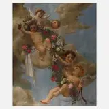 Emil Gurdan, Putti in den Wolken, Öl auf Leinwand und Spannrahmen