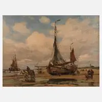 Wilhelm Hambüchen, Boot an niederländischer Küste, Öl auf Leinwand