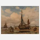 Wilhelm Hambüchen, Boot an niederländischer Küste, Öl auf Leinwand