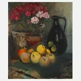 Horst Hausotte, Stillleben mit Blumen und Früchten, Öl auf Faserplatte