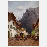 Georg Hemmrich, Postkutsche in Mittenwald, Öl auf Holz