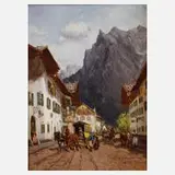 Georg Hemmrich, Postkutsche in Mittenwald, Öl auf Holz