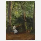 E. Marx, Dame im Park, Öl auf Leinwand und Keilrahmen