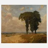 Martin Nicolaus, "Baumgruppe bei Schleißheim", Öl auf Karton