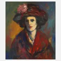 Hans Nowak, "Dame mit nostalgischem Hut", Öl auf Leinwand