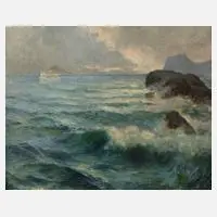 Otto Robert Nowak, Seestück mit Dampfer, 1911, Öl auf Holzplatte