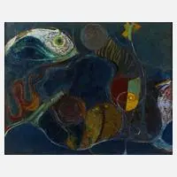 E. Ostermeyer, Bunte Fische, Öl auf Hartfaserplatte