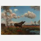 Edwin Perkuhn, Elch im Moor, Öl auf Leinwand