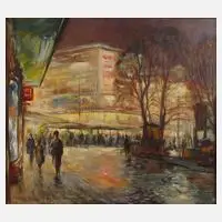 Abend in der Großstadt by Erich Pörner, Öl auf Leinwand, sold May 2023