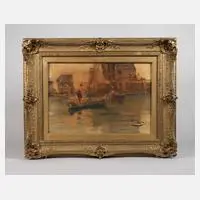 Kahnfahrer im Hafen by Wilhelm Schreuer, Öl auf Papier auf Leinwand, sold May 2023