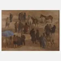 Rudolf Schuler, Pferdemarkt, Öl auf Leinwand