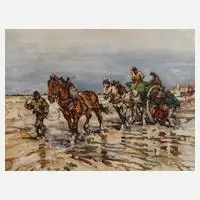 Julius Seyler, Crevettenfischer am Strand, Öl auf Leinwand