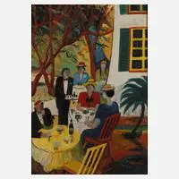 Sperber, Sommertag im Café, Öl auf Hartfaserplatte