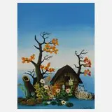 H. J. Geiger, Haus am Meer, Öl auf Malkarton