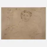 Prof. Lovis Corinth, "Im Bett I", Radierung in Braun mit zartem