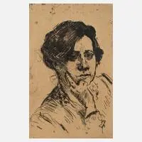 Prof. Lovis Corinth, Frauenbildnis, Radierung in Dunkelgrün