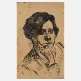 Prof. Lovis Corinth, Frauenbildnis, Radierung in Dunkelgrün