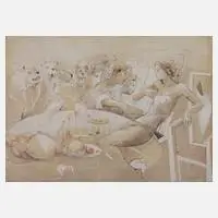Jürgen Görg, "Tischszene", Farblithographie