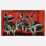 Beim Tanz by Prof. Karl-Heinz Hansen-Bahia, 1965, Farbholzschnitt, sold May 2023