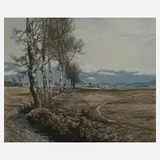 Friedrich Iwan, "Im Vorland des Riesengebirges", Farbradierung auf Papier