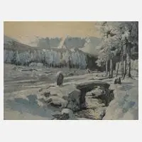 Friedrich Iwan, "Schneegruben vom Leiterweg aus", Farbradierung auf Papier