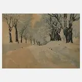 Friedrich Iwan, "Allee bei Landeshut", Farbradierung auf Papier