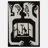 Prof. Herbert Sandberg, "Der Streit", Holzschnitt